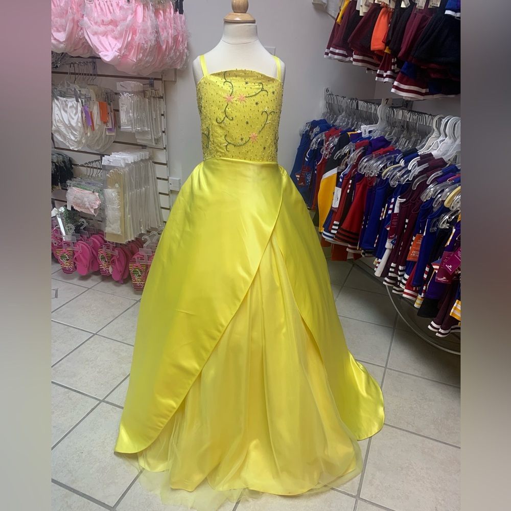 Child Size 14 Perfect Angel Bright Yellow Long Beaded Ballgown Pageant Dress NWT